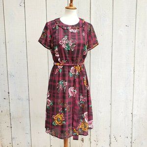 Modcloth Vintage Style Floral Check Dress Size L